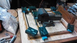 Another view to the gluing... the vise and jaw clamps are there for weight.